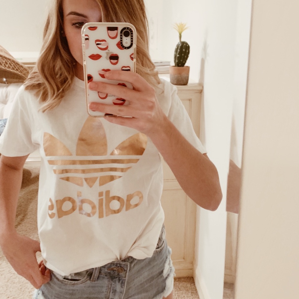 Urban Outfitters Rose Gold Adidas Graphic Tee